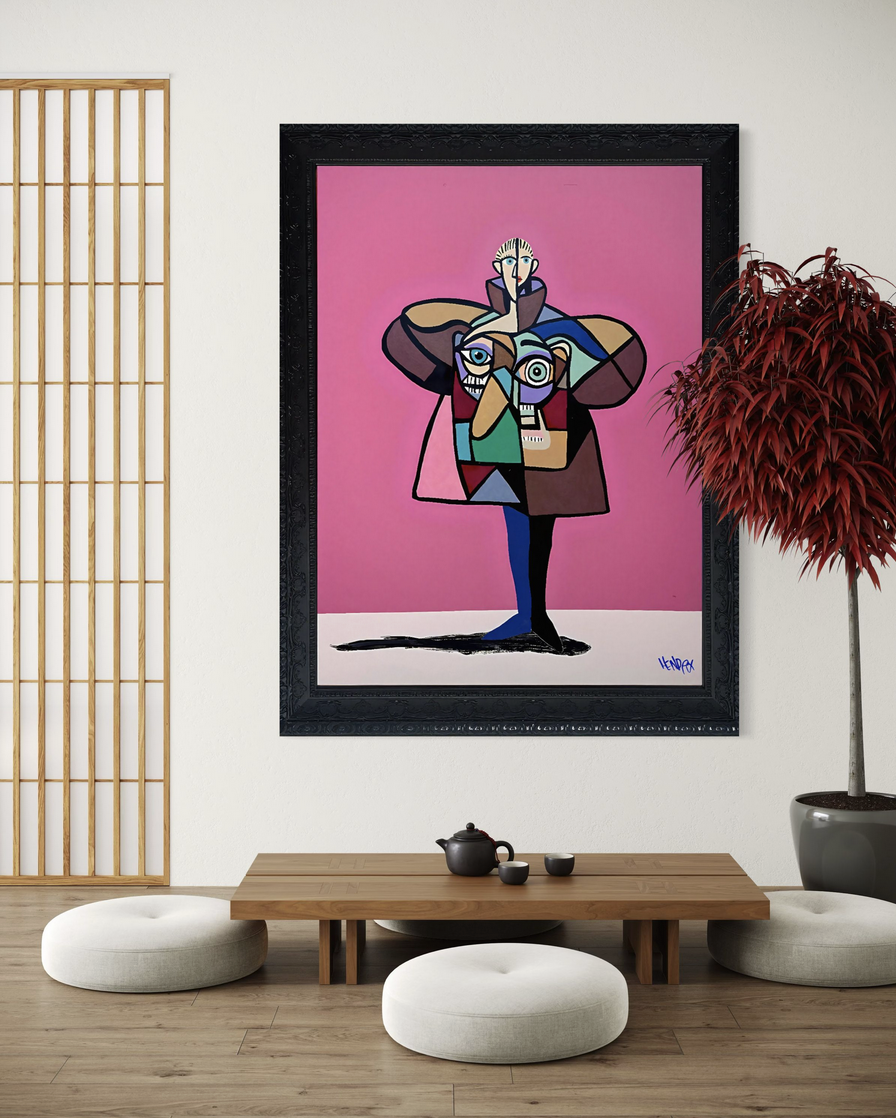 “Timothee” by Henrix: a portrait with layered faces and high-fashion shapes, inspired by the extravagant style of the Met Gala.